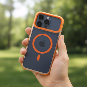 Case for iPhone 17 Pro / 18 Pro (low camera edge) Frame Clear Hybrid Mag Cover compatible with MagSafe hermes orange