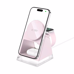 Tech-Protect QI15W-A43 3in1 MagSafe indukcijas lādētājs - rozā