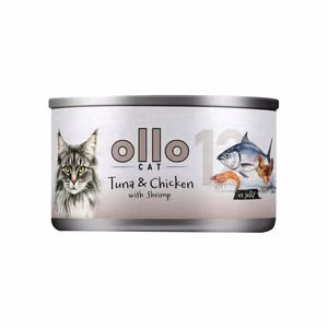 Ollo Cat No. 12 – mitrā kaķu barība ar tunci, vistas gaļu un garnelēm želejā, 70 g