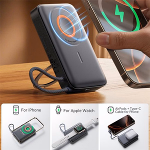 Joyroom JR-PBM02 внешний аккумулятор 22.5W 10000mAh 3в1 магнитный беспроводной совместимый с MagSafe со встроенным кабелем - Чёрный