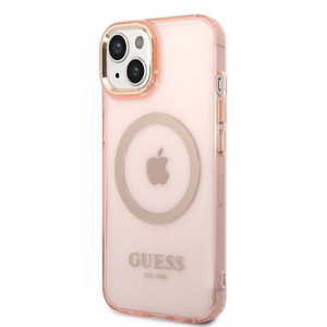 Guess GUHMP14MHTCMP iPhone 14 Plus 6.7" rozā/rozā cietais apvalks Zelta kontūra Caurspīdīgs Magnētiskais
