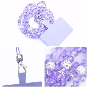 CRYSTAL DIAMOND tālruņa siksniņa, tālruņa piekariņš / auklas garums 74 cm (37 cm cilpā) / uz kakla – violets