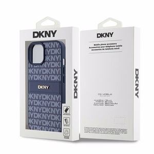 DKNY Ādas mono svītra un metāla logotips viedtālruņa apvalks iPhone 15 / 14 / 13 - zils