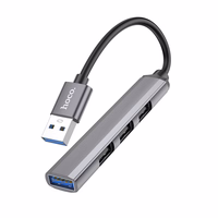 USB koncentrators Hoco HB26 4-in-1 adapteris USB-A uz 1xUSB3.0 + 3xUSB2.0, pelēks