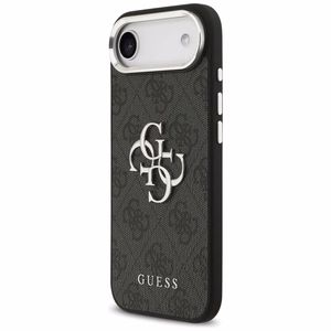 GUESS viedtālruņa apvalks IPHONE 17 Air GUHCP17MP4G4SMCK (4G PU ādas apvalks ar lielu 4G un klasisko logotipu un sudraba metāla kameras rāmi) melns