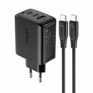 Lādētājs Acefast A13 melns 65W (2xPD / 1xQC3.0) + Type-C / Type-C 120cm kabelis