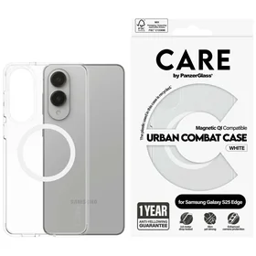 CARE by PanzerGlass Flagmanis Urban Combat balts viedtālruņa apvalks ar QI Samsung Galaxy S25 Edge - caurspīdīgs