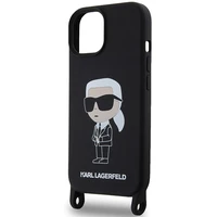 Karl Lagerfeld KLHCP15SSCBSKNK iPhone 15 6.1" cietais apvalks melns/melns Crossbody Silikona Ikonik