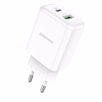 Borofone sienas lādētājs BN4 Potential - USB + Type C - QC 3.0 PD 2.0 20W balts