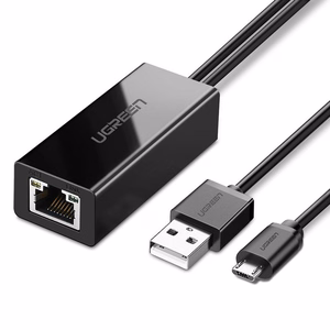 Ugreen 30985 ārējā tīkla karte Chromecast ar micro USB / USB-A savienotājiem 100Mb/s 1m melna