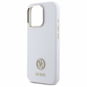 Guess Silikona Logo Strass 4G Apvalks iPhone 16 Pro - balts