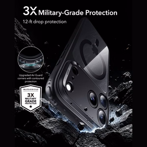 ESR Classic Hybrid MagSafe maciņš modelim iPhone 18 Pro / 17 Pro – caurspīdīgs melns