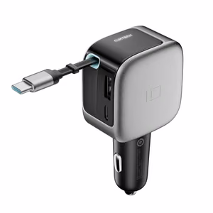 Cuktech CC903P auto lādētājs 100 W, ar displeju un 70 cm ievelkamu USB-C kabeli – pelēks