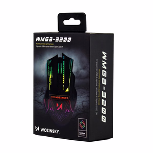 Wozinsky WMGB-3200 bezvadu optiskā spēļu pele ar iebūvētu uzlādējamu akumulatoru 3200 DPI ar RGB apgaismojumu - melna