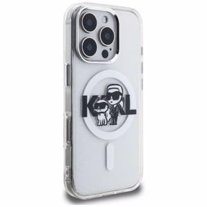 Karl Lagerfeld IML Glitter Karl & Choupette Sketch Logo MagSafe Case for iPhone 16 Pro - Clear