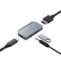 HUB Tech-Protect V6 4in1 USB-C - USB-A 3.0 / USB-C PD100W / HDMI / mini jack 3.5mm - pelēks