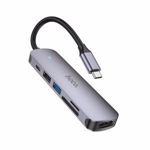 Adapteris HB28 Type-C multifunkcionālais pārveidotājs HDMI+USB3.0+USB2.0+USB2.0+SD+TF+PD pelēks