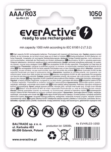 Uzlādējamas baterijas everActive Ni-MH R03 AAA 1050 mAh Professional Line