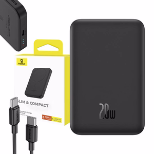 Magnētiskā mini zibspuldze Baseus 5000mAh, USB-C 20W (melna)