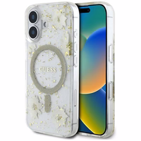 Guess Resin Flowers Glitter MagSafe iPhone 16 viedtālruņa apvalks (m) - smilškrāsas (m)