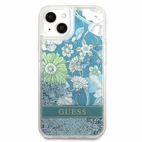 Guess GUHCP13SLFLSN iPhone 13 mini 5.4" zaļš/zaļš cietais viedtālruņa apvalks ar ziedu šķidro spīdumu