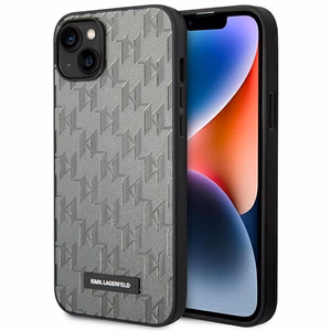 Karl Lagerfeld KLHCP14MSAKLHPG iPhone 14 Plus 6.7 "cietais apvalks pelēks / pelēks Saffiano Mono Metāla Logotips