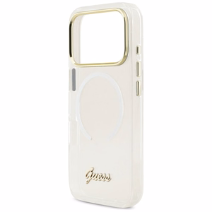 Guess IML Gradient Script Metal MagSafe Maciņš for iPhone 17 Pro - balts