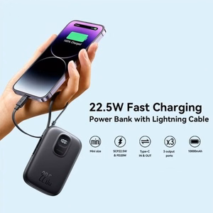 Portatīvais lādētājs Joyroom JR-PBF18 melns 10000mAh 22.5W PD / QC3.0 + integrēts Lightning kabelis + Type-C kabelis