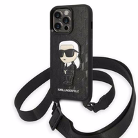 Karl Lagerfeld KLHCP14LSTKMK iPhone 14 Pro 6.1" cietais viedtālruņa apvalks melns/melns Monogrammas Ikonik Patch