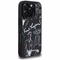 Karl Lagerfeld Grained Pattern & Logo MagSafe Maciņš for iPhone 16 Pro Max - melns