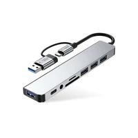 Tech-Protect HB06 HUB adapteris 8in1 TYPE-C + USB2.0 + USB3.0 + SD/TF + AV3.5 - pelēks
