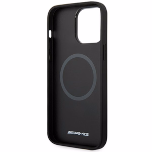 AMG AMHMP14XOSDBK iPhone 14 Pro Max 6.7" melns/melns cietais ādas apvalks ar izliekām līnijām MagSafe