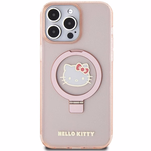 Hello Kitty Ring Stand Glitter Electrop Logo MagSafe Case for iPhone 15 Pro Max - Pink