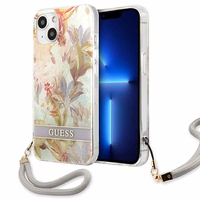 Guess GUHCP13SHFLSU iPhone 13 mini 5.4" violets cietais viedtālruņa apvalks ar ziedu siksniņu