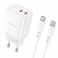 Lādētājs Borofone BN9 35W 2xUSB-C + USB-C uz USB-C kabelis 1.0m, balts