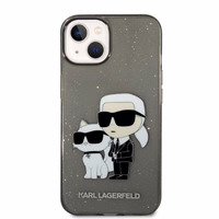 Karl Lagerfeld mirdzošs Karl&Choupette viedtālruņa apvalks iPhone 14 Plus - melns