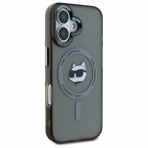 Karl Lagerfeld IML Metal Choupette Head Magnētiskais iPhone 16 Plus viedtālruņa apvalks - melns