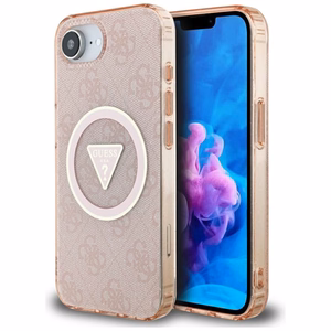 Guess IML Metal Glitter 4G Circle Triangle magnētiskais viedtālruņa apvalks iPhone 16e - rozā