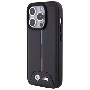 BMW stepēts trīskrāsu viedtālruņa apvalks iPhone 15 Pro - melns