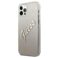 Guess GUHCP12LPCUGLSGO iPhone 12 Pro Max 6.7" zelts kietais vāciņš Glitter Gradient Script
