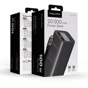 Kruger&Matz litija jonu ārējais akumulators ar QC un PD, 20000 mAh, 100 W