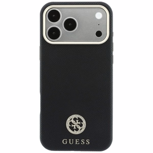 Guess Grained Round Strass Logo MagSafe vāciņš iPhone 18 Pro Max / 17 Pro Max – melns