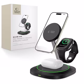 Tech-Protect QI15W-A46 3in1 magnētiskais induktīvais lādētājs MagSafe - melns