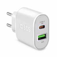 SBS TETRPD20W 20W USB-A USB-C sienas lādētājs ar Power Delivery - balts