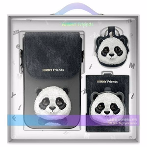 Nimmy Big Eyed Pet 2.0 Panda 3-in-1 Viedtālruņa apvalks + maks + sekošanas ierīces korpuss - melns