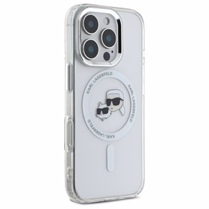 Karl Lagerfeld IML Metal Karl&Choupette Head magnētiskais viedtālruņa apvalks iPhone 16 Pro Max - balts