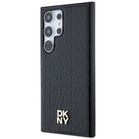 DKNY Ādas raksta metāla logotips Magnētiskais viedtālruņa apvalks Samsung Galaxy S24 Ultra - melns