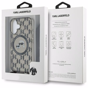 Karl Lagerfeld IML pār plecu monogrammas Karl un Choupette galvas MagSafe iPhone 16 viedtālruņa apvalks - melns