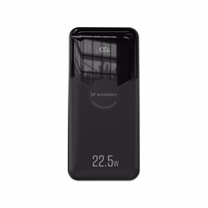Wozinsky WFC-15B 20000mAh 22.5W ārējais akumulators, PD20W, iebūvēti Lightning un USB-C kabeļi, melns