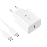 Tech-Protect NC20W PD20W USB-C sienas lādētājs ar USB-C kabeli - balts